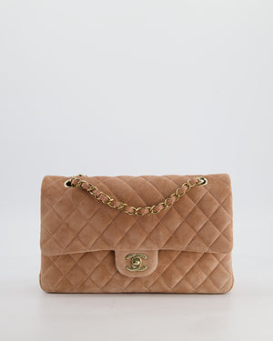 *SUPER RARE* Chanel Caramel Medium Classic Double Flap Bag in Suede Leather with Champagne Gold Hardware