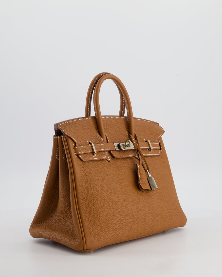 *HOT* Hermès Birkin 25 Retourne Bag in Gold Togo Leather with Palladium Hardware