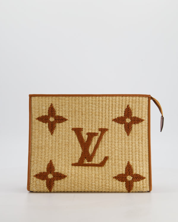 Louis Vuitton Raffia Monogram Pouch in Beige and Brown with Natural Cowhide Leather Trim