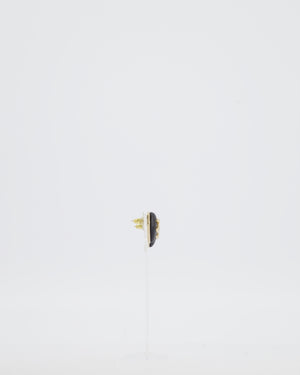 Chanel Black Leather Heart and Gold CC Earrings