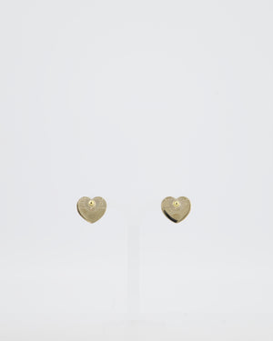 Chanel Black Leather Heart and Gold CC Earrings