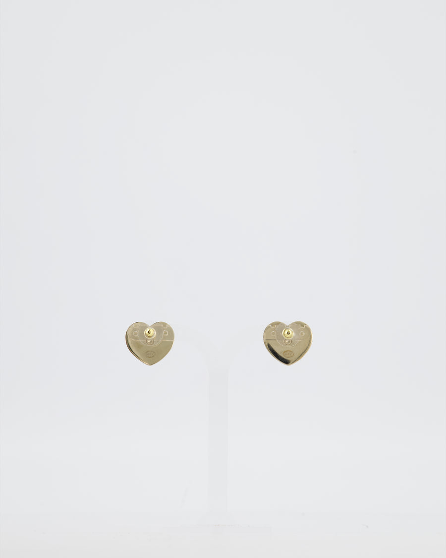 Chanel Black Leather Heart and Gold CC Earrings