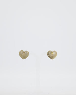 Chanel Black Leather Heart and Gold CC Earrings