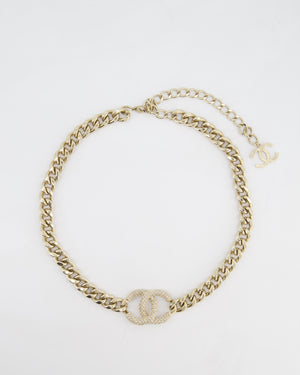 Chanel CC Gold Plated Curb Chain Necklace with CC Crystal Logo Detail