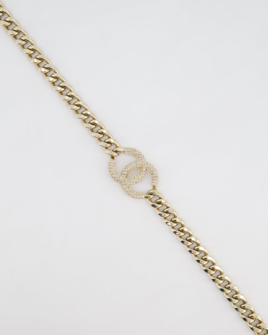 Chanel CC Gold Plated Curb Chain Necklace with CC Crystal Logo Detail