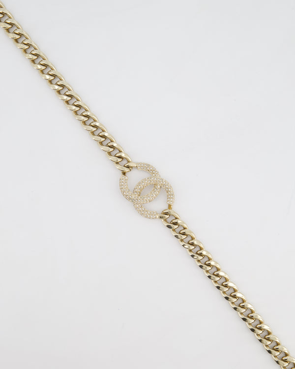 Chanel CC Gold Plated Curb Chain Necklace with CC Crystal Logo Detail