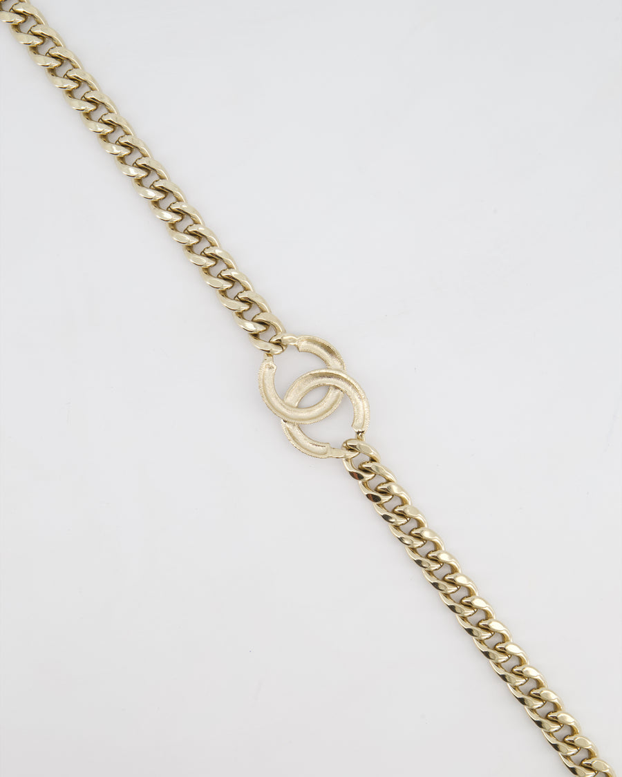 Chanel CC Gold Plated Curb Chain Necklace with CC Crystal Logo Detail