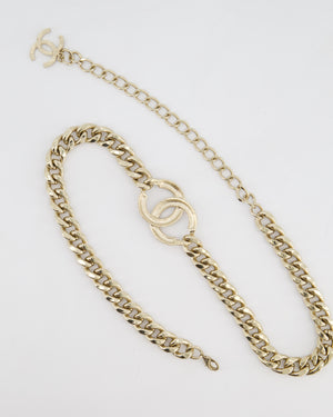 Chanel CC Gold Plated Curb Chain Necklace with CC Crystal Logo Detail