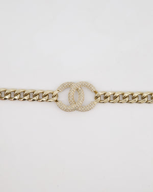 Chanel CC Gold Plated Curb Chain Necklace with CC Crystal Logo Detail