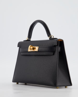 *SUPER RARE* Hermès HSS Mini Kelly II 20 Verso Bag in Noir Epsom Leather with Gold Interior and Rose Gold Hardware