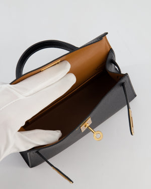 *SUPER RARE* Hermès HSS Mini Kelly II 20 Verso Bag in Noir Epsom Leather with Gold Interior and Rose Gold Hardware