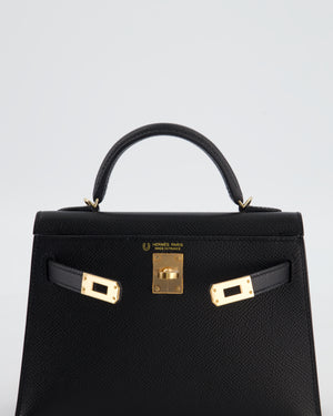 *SUPER RARE* Hermès HSS Mini Kelly II 20 Verso Bag in Noir Epsom Leather with Gold Interior and Rose Gold Hardware
