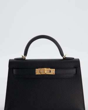 *SUPER RARE* Hermès HSS Mini Kelly II 20 Verso Bag in Noir Epsom Leather with Gold Interior and Rose Gold Hardware