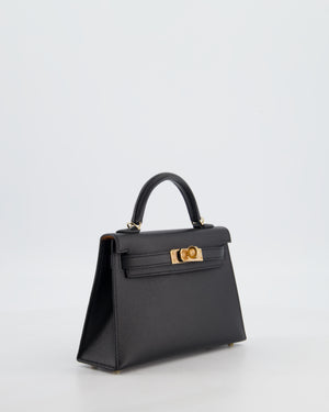 *SUPER RARE* Hermès HSS Mini Kelly II 20 Verso Bag in Noir Epsom Leather with Gold Interior and Rose Gold Hardware