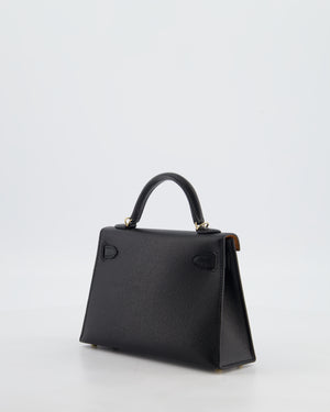 *SUPER RARE* Hermès HSS Mini Kelly II 20 Verso Bag in Noir Epsom Leather with Gold Interior and Rose Gold Hardware