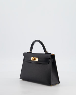 *SUPER RARE* Hermès HSS Mini Kelly II 20 Verso Bag in Noir Epsom Leather with Gold Interior and Rose Gold Hardware