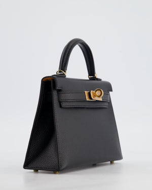 *SUPER RARE* Hermès HSS Mini Kelly II 20 Verso Bag in Noir Epsom Leather with Gold Interior and Rose Gold Hardware