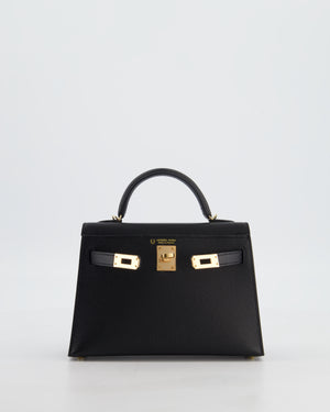 *SUPER RARE* Hermès HSS Mini Kelly II 20 Verso Bag in Noir Epsom Leather with Gold Interior and Rose Gold Hardware