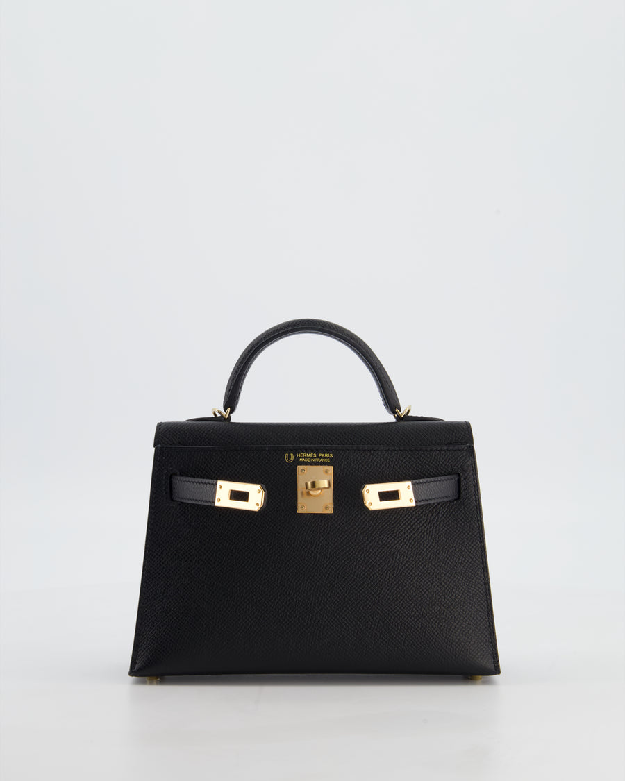 *SUPER RARE* Hermès HSS Mini Kelly II 20 Verso Bag in Noir Epsom Leather with Gold Interior and Rose Gold Hardware