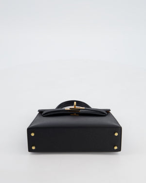 *SUPER RARE* Hermès HSS Mini Kelly II 20 Verso Bag in Noir Epsom Leather with Gold Interior and Rose Gold Hardware