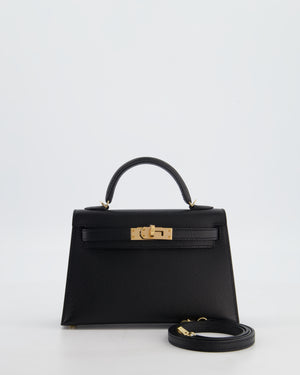 *SUPER RARE* Hermès HSS Mini Kelly II 20 Verso Bag in Noir Epsom Leather with Gold Interior and Rose Gold Hardware
