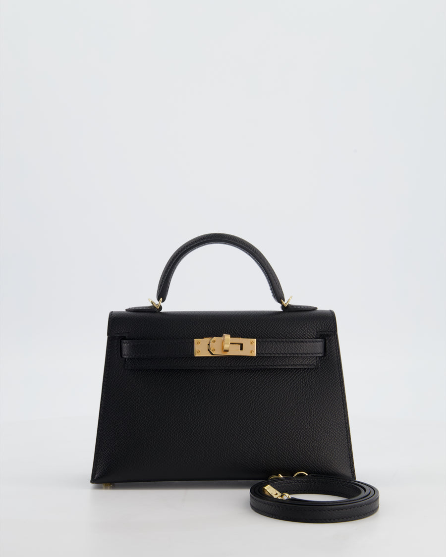 *SUPER RARE* Hermès HSS Mini Kelly II 20 Verso Bag in Noir Epsom Leather with Gold Interior and Rose Gold Hardware