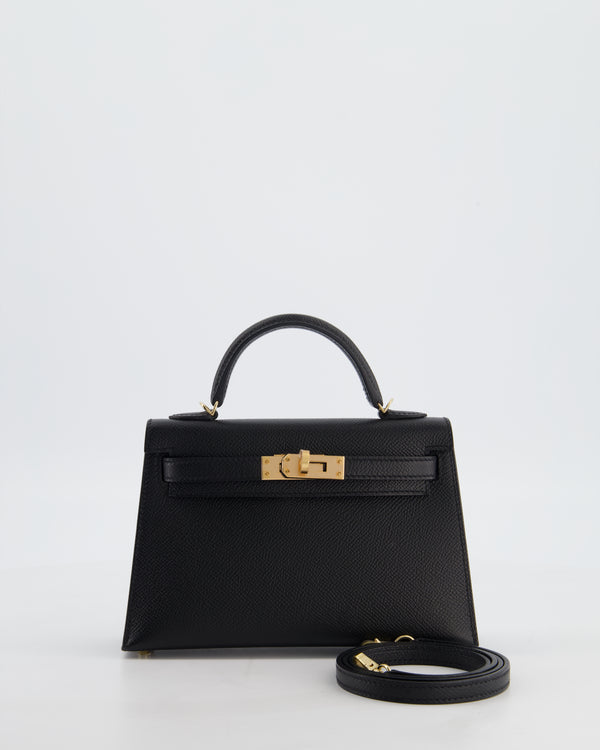 *SUPER RARE* Hermès HSS Mini Kelly II 20 Verso Bag in Noir Epsom Leather with Gold Interior and Rose Gold Hardware