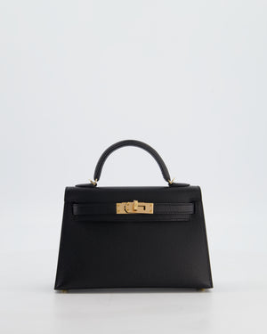 *SUPER RARE* Hermès HSS Mini Kelly II 20 Verso Bag in Noir Epsom Leather with Gold Interior and Rose Gold Hardware