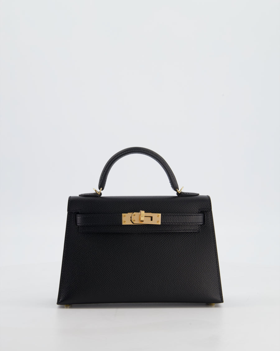 *SUPER RARE* Hermès HSS Mini Kelly II 20 Verso Bag in Noir Epsom Leather with Gold Interior and Rose Gold Hardware