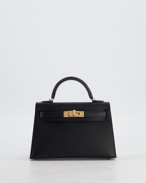 *SUPER RARE* Hermès HSS Mini Kelly II 20 Verso Bag in Noir Epsom Leather with Gold Interior and Rose Gold Hardware