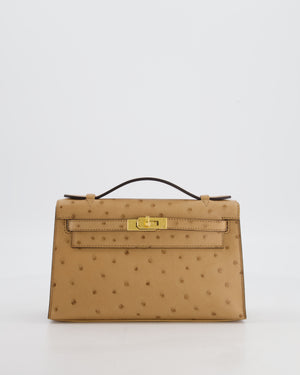 *RARE & HOT COLOUR* Hermès Mini Kelly Pochette Bag in Chai Ostrich Leather with Gold Hardware