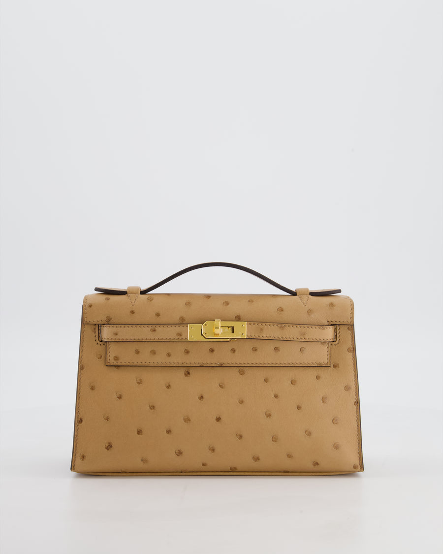 *RARE & HOT COLOUR* Hermès Mini Kelly Pochette Bag in Chai Ostrich Leather with Gold Hardware