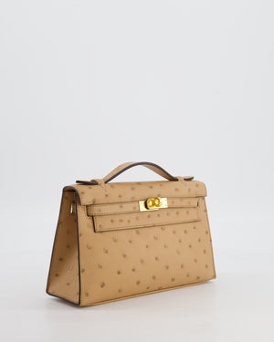 *RARE & HOT COLOUR* Hermès Mini Kelly Pochette Bag in Chai Ostrich Leather with Gold Hardware