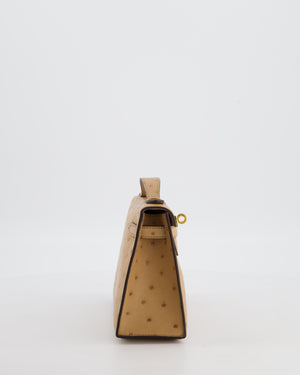 *RARE & HOT COLOUR* Hermès Mini Kelly Pochette Bag in Chai Ostrich Leather with Gold Hardware