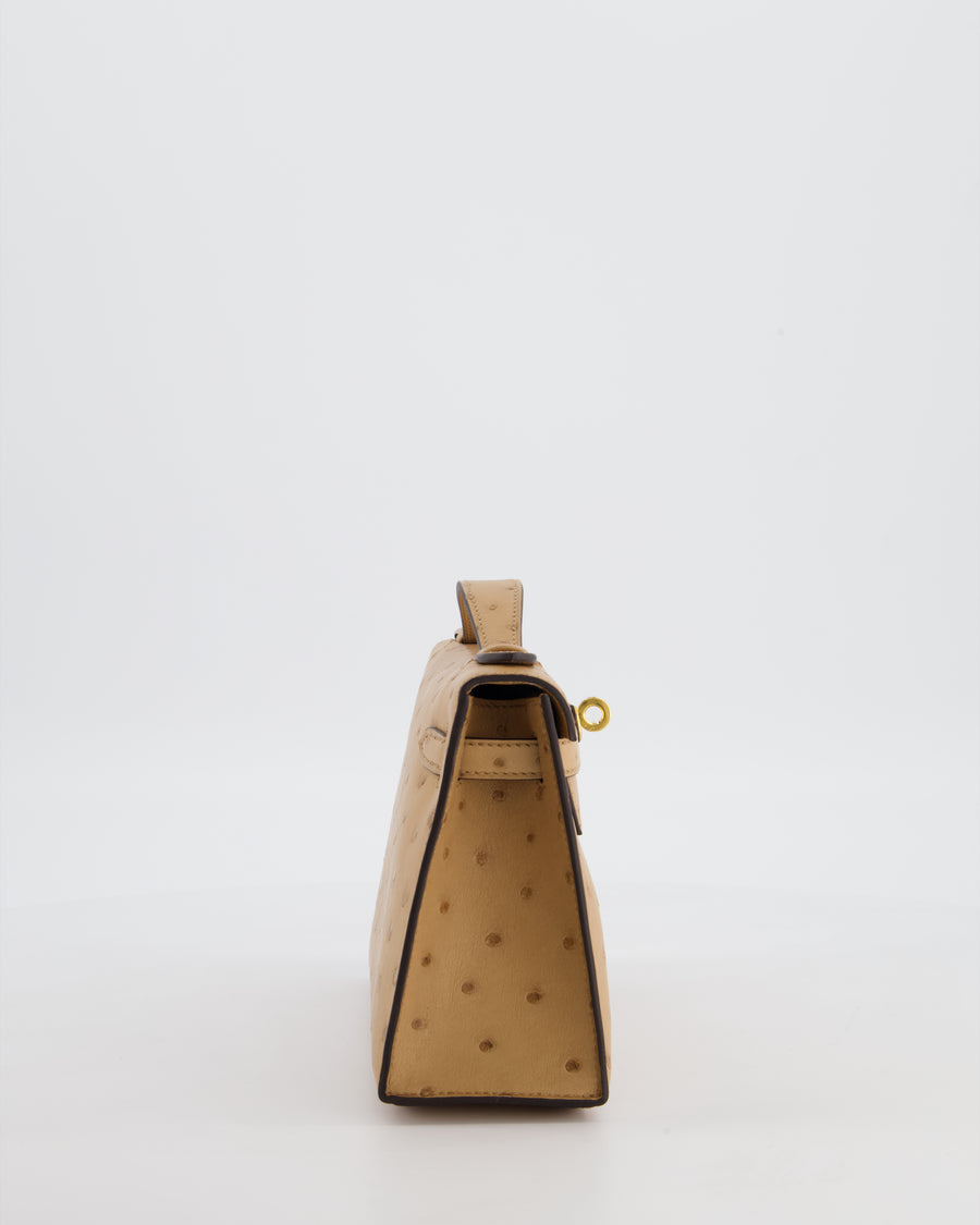 *RARE & HOT COLOUR* Hermès Mini Kelly Pochette Bag in Chai Ostrich Leather with Gold Hardware