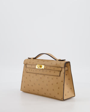 *RARE & HOT COLOUR* Hermès Mini Kelly Pochette Bag in Chai Ostrich Leather with Gold Hardware