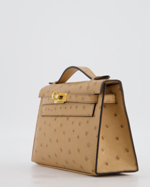 *RARE & HOT COLOUR* Hermès Mini Kelly Pochette Bag in Chai Ostrich Leather with Gold Hardware