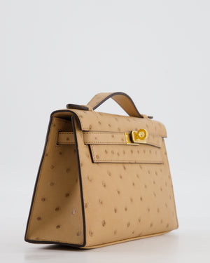 *RARE & HOT COLOUR* Hermès Mini Kelly Pochette Bag in Chai Ostrich Leather with Gold Hardware