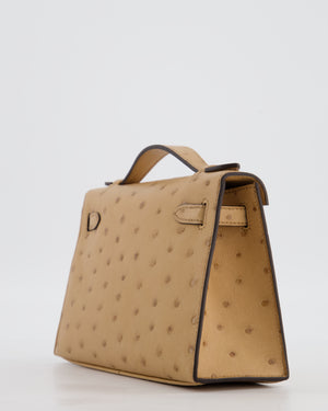 *RARE & HOT COLOUR* Hermès Mini Kelly Pochette Bag in Chai Ostrich Leather with Gold Hardware