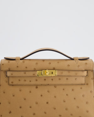 *RARE & HOT COLOUR* Hermès Mini Kelly Pochette Bag in Chai Ostrich Leather with Gold Hardware