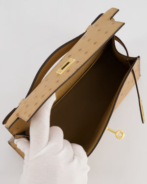 *RARE & HOT COLOUR* Hermès Mini Kelly Pochette Bag in Chai Ostrich Leather with Gold Hardware