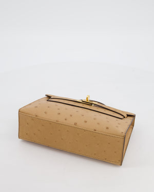 *RARE & HOT COLOUR* Hermès Mini Kelly Pochette Bag in Chai Ostrich Leather with Gold Hardware