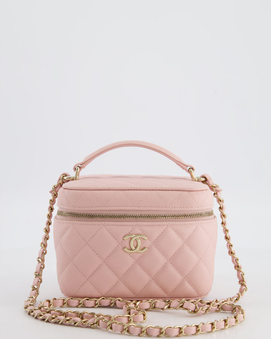 *HOT* Chanel Light Pink Vanity Bag in Caviar Leather with Champagne Gold Hardware