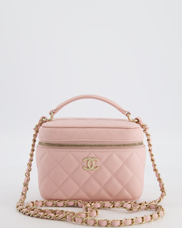 *HOT* Chanel Light Pink Vanity Bag in Caviar Leather with Champagne Gold Hardware