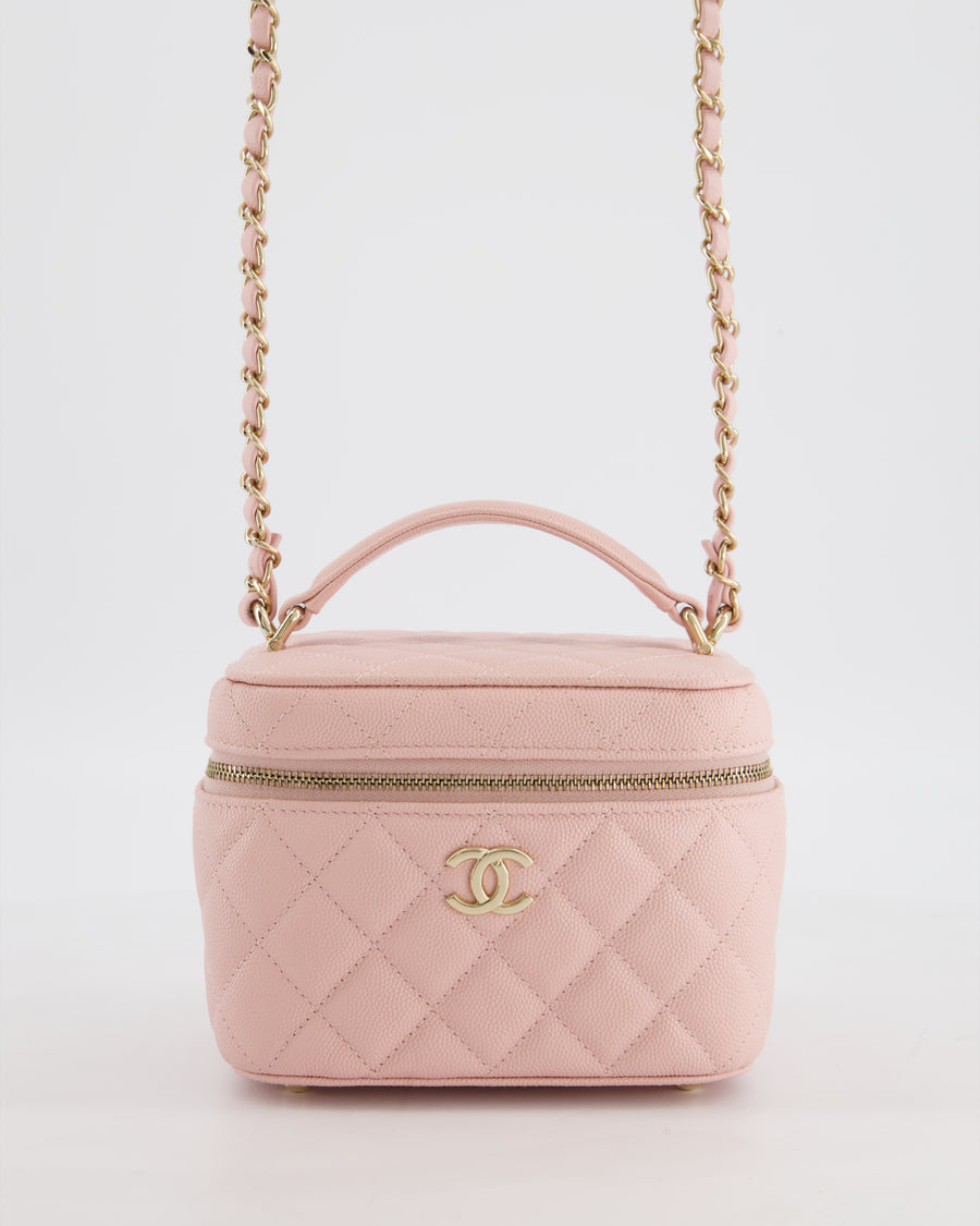 *HOT* Chanel Light Pink Vanity Bag in Caviar Leather with Champagne Gold Hardware