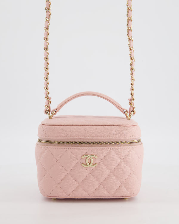 *HOT* Chanel Light Pink Vanity Bag in Caviar Leather with Champagne Gold Hardware