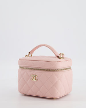 *HOT* Chanel Light Pink Vanity Bag in Caviar Leather with Champagne Gold Hardware