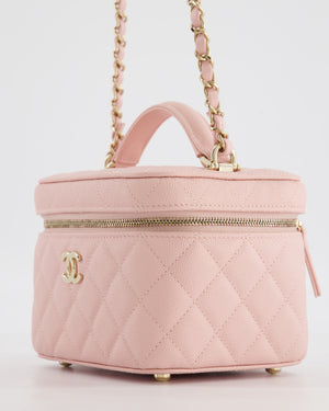 *HOT* Chanel Light Pink Vanity Bag in Caviar Leather with Champagne Gold Hardware