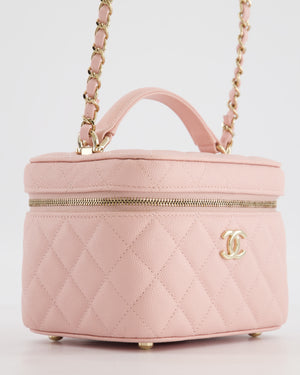 *HOT* Chanel Light Pink Vanity Bag in Caviar Leather with Champagne Gold Hardware
