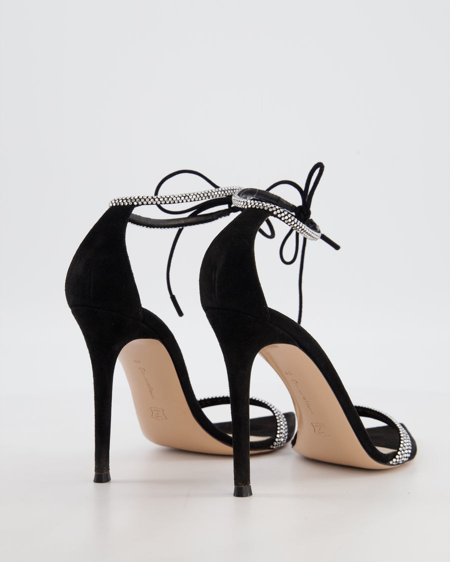 Gianvito Rossi Montecarlo Crystal Embellished Sandals in Black Suede Size EU 39